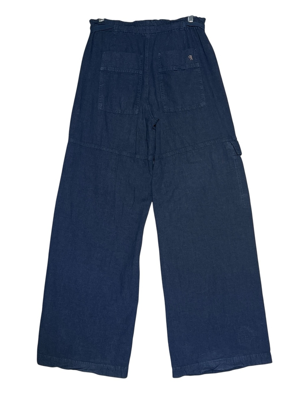 PILCRO Anthropologie Wide Leg Linen Cargo Pants Blue Cinch Waist XXS 30 Inseam - Picture 3 of 16